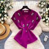 Fashion Positioning Print Strapping Belt Collar Long Sleeve Top Female High-Waist Broad Leg Straight Trousers