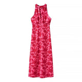 Women's Small Standing Collar Sleeveless A Word Waist Dress Hanging Neck