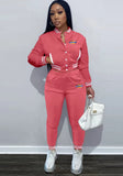 Casual Letter Print Long Sleeve Pocket Jacket And Pant 2 Piece