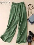 Summer Cotton Linen Women's Wide Leg Pants High Waist Solid Woman Capris Pants Saggy Casual Loose Oversize Flared