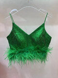 Solid Patchwork Feathers Camis For Women V Neck Sleeveless Minimalist Tank Tops Female Summer Clothing Style