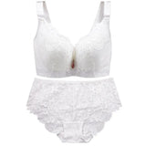 Plus Size Bra Set Push Up Bras and Panty Set Wide Back Underwire Lingerie Set White C / D Cup