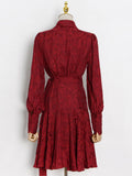 Vintage Solid Dress For Women V Neck Long Sleeve High Waist Fold Pleated Loose Dresses Female 2021 Autumn