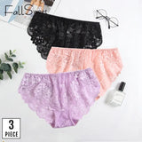 3pcs/Pack! Mid Waist Lace Panties Women Plus Size Ultra Thin Briefs XL to XXXXL Solid Underwear