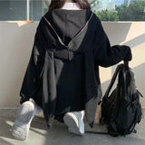 QWEEK Bunny Hoodie with Zipper Kawaii Oversized Sweatshirt 2021 Cardigan Women Long Sleeve Cute Top E Girl Pullover Solid Zip