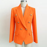 QUALITY Newest 2022 Designer Blazer Women's Lion Buttons Double Breasted Blazer Jacket Neon