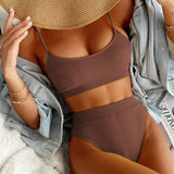 High Waist Bikinis 2021 Beach Solid Ribbed Push Up Bathing Suit Brazilian Swimwear Biquini Set Female Swimsuit