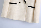 Women's White Bumpy Trim Blazer Suit Suit Suit Suit Suit Suit