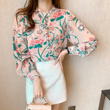 floral silk shirt design feeling niche in the autumn the new printing comfortable hubble-bubble sleeve