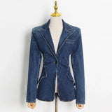 Solid Casual Coat For Women Lapel Collar Long Sleeve Patchwork Pockets High Waist Slim Coats Female 2021