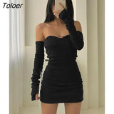 Gothic Vintage Sexy Dress Womne Off Shoulder With Gloves Streetwear Evening Outfits Aesthetic Lady Skinny 90s