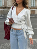 V-Neck Knitted Shirt Autumn And Winter Irregular Strap Elegant Short Top