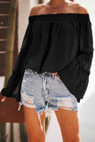 Long Dot Sleeve Chiffon Off-shoulder Off-the-neck Hollow-out Loose