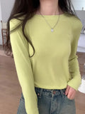 Mask T-Shirt Women's Spring And Autumn New Style With White Basic Solid Color Slim Stretch Bottom Blouse-Outfit