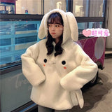 Deeptown Bunny Ears Hoodies for Teens Long Sleeve Cute Tops 2021 Korean Style Autumn Winter Kawaii Sweatshirt Women Soft