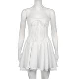 Sleeveless Mini Corset Dresses 2023 White Coquette Party High-quality Lace Panel A-line Dress Elegant Sweet Robe New-Outfit