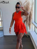 Summer Clothes Streetwear 2 Two Peice Sets Women Outfits Sleeveless Crop Top Women Tassel Shorts Green Black Matching