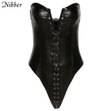 sexy Black PU Leather Strapless Tube top backless bodysuits Women slim 2020 autumn fashion Casual party bodysuit