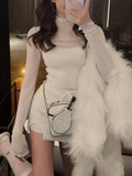 Knitted Suit Sexy Vest+ Elegant Mini Skirt Women Pure Color Korean Crop Tops Office Lady Y2k Clothes 3 Piece Dress