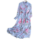 Large Flower Long-Sleeved Dress-Outfit