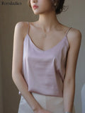 2022 Summer Fashion Silk Vest Tanks Women Basic Satin Sling Tops Versatile Solid Loose Sling Camis Female Tank