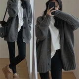 Temperament V-Neck Long-Sleeved Open-Shirted Women's Sweater Bump-Colored Bag Side With Pocket Casual