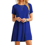Color Summer Womans Printed Dress Short Sleeve Mini Causal Dress Crew Neck Basic A-line Floral Printed Leopard Thick