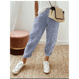 Summer New Woven Woven Stripe Splicing Design Loose Casual Pants
