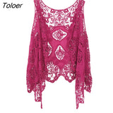Summer Beach Cover Up Top Cardigain Hippie Froral Patchwork Lace Vest Retro Vintage Crochet Asymmetric Open Stitch