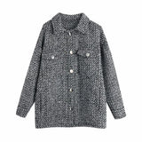2021 Fashion With Pockets Oversized Tweed Jacket Coat Vintage Long Sleeve Button-up Female Outerwear Chic