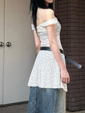 Cloth Forget Niche Design Sense Shoulder Perspective Lace Dress Tice Dress A Word Version Low-Rise Thin Short