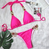 Toloer New Swimwear Crystal Diamond Chain Women's Split Swimsuit Perm Gold Snake Grain Strap Sexy