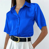 Solid Satin Shirt Female Fashion Half Sleeve Shirts Blouse Office Lady Silk Blouse Tops 2022 Spring Basic Shirt