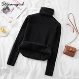 Warm Velvet Sweaters For Women Turtleneck Winter New Casual Basic Knitted Thicken Pullovers Sweater Fleece Women