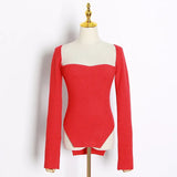 Elegant Side Split Knitted Women's Sweater Square Collar Long Sleeve Sexy Sweaters Female Fashion New 2022