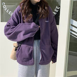 Plus Fleece Hoodies Streetwear Zip-up Turn-down Collar Oversize Jackets Causal Trendy Kpop BF Style Women