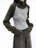Cardigan Women Sweater Fashion Korean Knitwears Patchwork Turtleneck Tunic Jackets Sueter Mujer Sweaters Coat Y2k Tops-Outfit