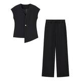 Explosion Women's Button Blouse Broad Leg Trousers