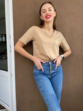 100% Cotton Summer T Shirt Women Soft Short Sleeve V Neck Female Tees Basic Kintwear Tops Harajuku Tshirt for