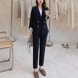 Fashion Spring Summer Women Office Lady Slim Blazer Pants Two-Piece Set Suits