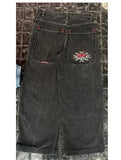 New High Street Hiphop Hip Hop Brand Printed Jeans Men's Straight Baggy Wide-Legged Pants-Outfit