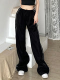Women Streetwear Black Sweatpants High Quality Striped Patchwork Cargo Pants Retro Harajuku Korean Oversize Bf Trousers-Outfit