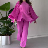 2025 New Round-Neck Bat Sleeve Folding Top-Up Temperament Elegant