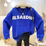 Crew Neck Printing Pull Autumn Korean Temperament Knitting Tops Vintage Lazy Style Sweater Casacos De Inverno