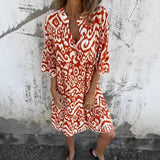 Women's Clothing Spring And Summer New Four-Sided Casual V-Neck Print Folded Lady