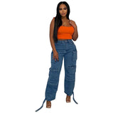Women's Jeans Fashion Explosion Trend Multi-Pocket Trousers Large African