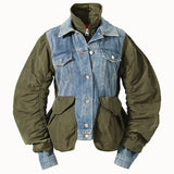 Loose Fit Green Denim Big Size Pleated Jacket New Lapel Long Sleeve Women Coat Fashion Tide Spring Autumn 2023