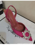 banquet thick-heeled solid color large size low-top high-heeled suede pointed red fashion
