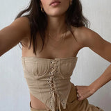 Strapless Bandage Crop Top for Women Summer 2022 Elegant Fashion Sleeveless Backless Tops Club Party