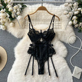 Lace Chain Design Sexy Jumpsuits Summer Underwear Thin Fashion Bodycon Playsuits WomenHollow Out Sexy Camis